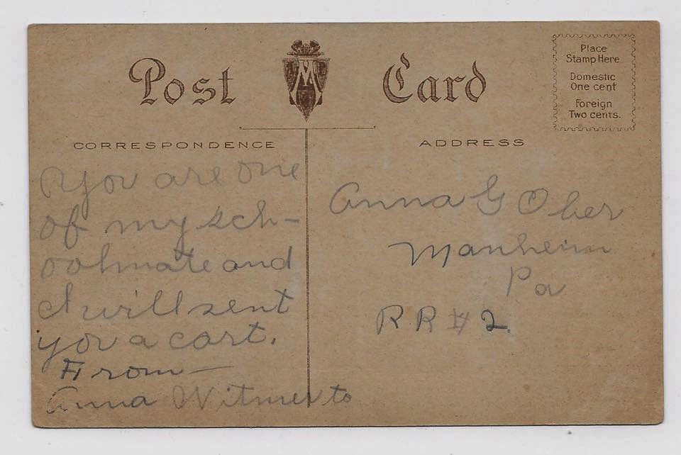 Anna Witmer Gives a Postcard to her Schoolmate - circa 1920 - History ...